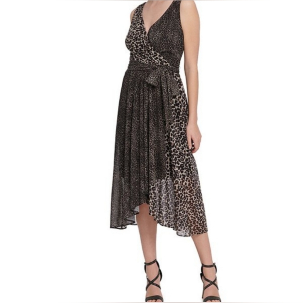DKNY Cheetah Print Midi Mesh Dress Size 14